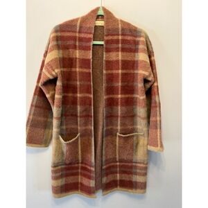 Extremely soft Becool Women Eyelash Knit Plaid Cardigan Duster Rust Tan S/M